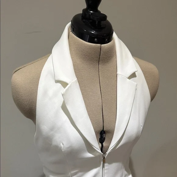 Zara White Halter Zippered Vest with Collar Detail Size Small - Picture 2 of 5